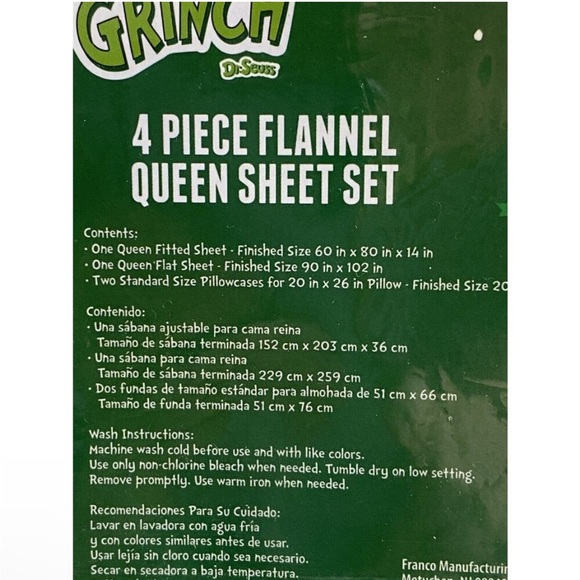 Dr. Seuss Grinch Bed Sheets Grinchmas Christmas Holiday Flannel Queen Sheet Set - Picture 10 of 10